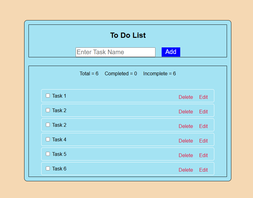 Basic To Do List using HTML CSS JS